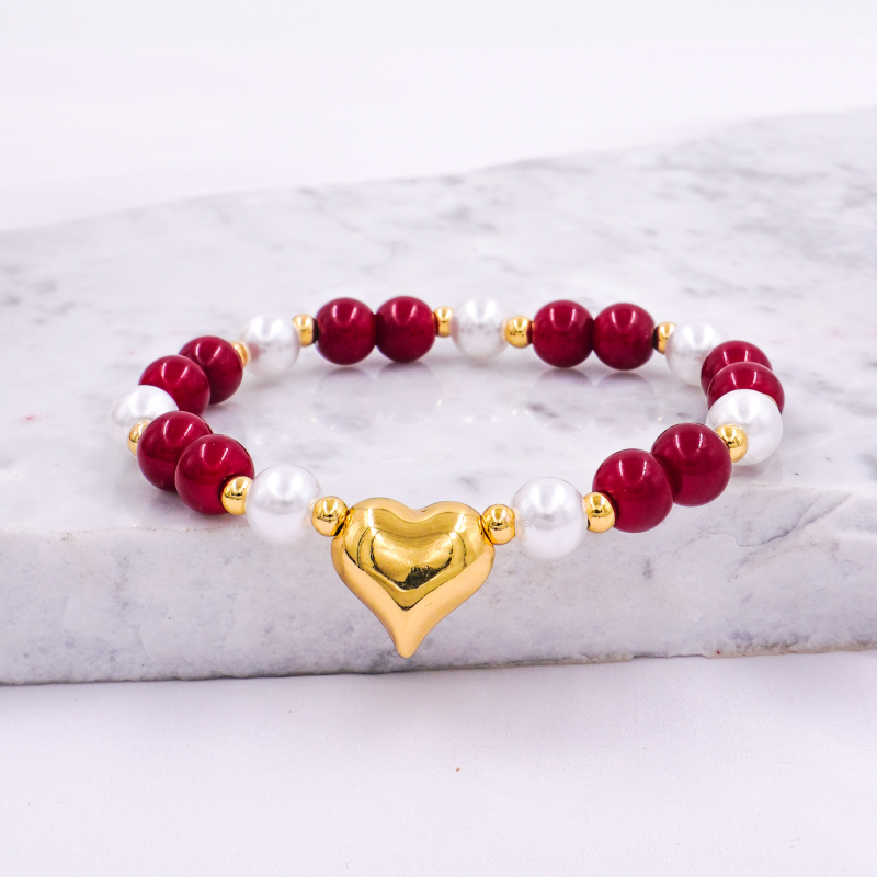 PULSERA CORAZON Y PERLAS...