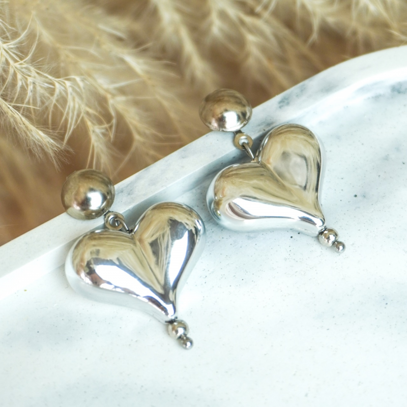 ARETE CORAZON PLATEADO X PAR