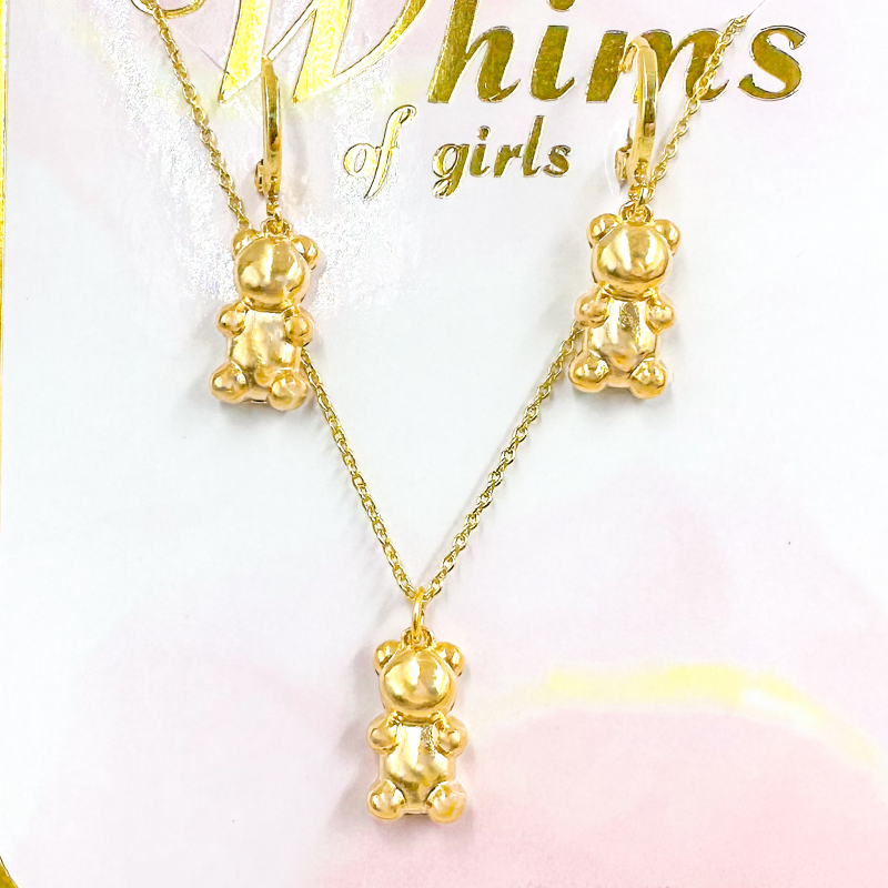 juego de aretes y collar oso