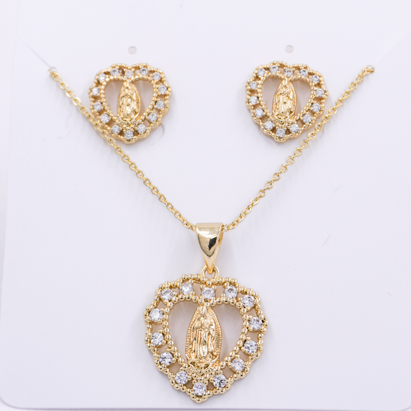 juego aretes y collar virgen