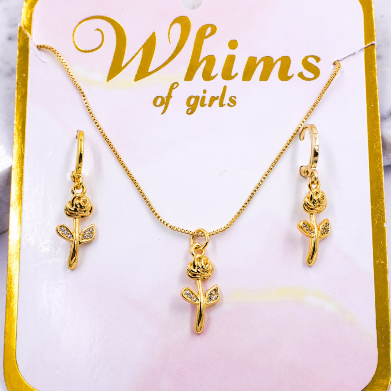 SET DE ARETES Y COLLAR ROSA