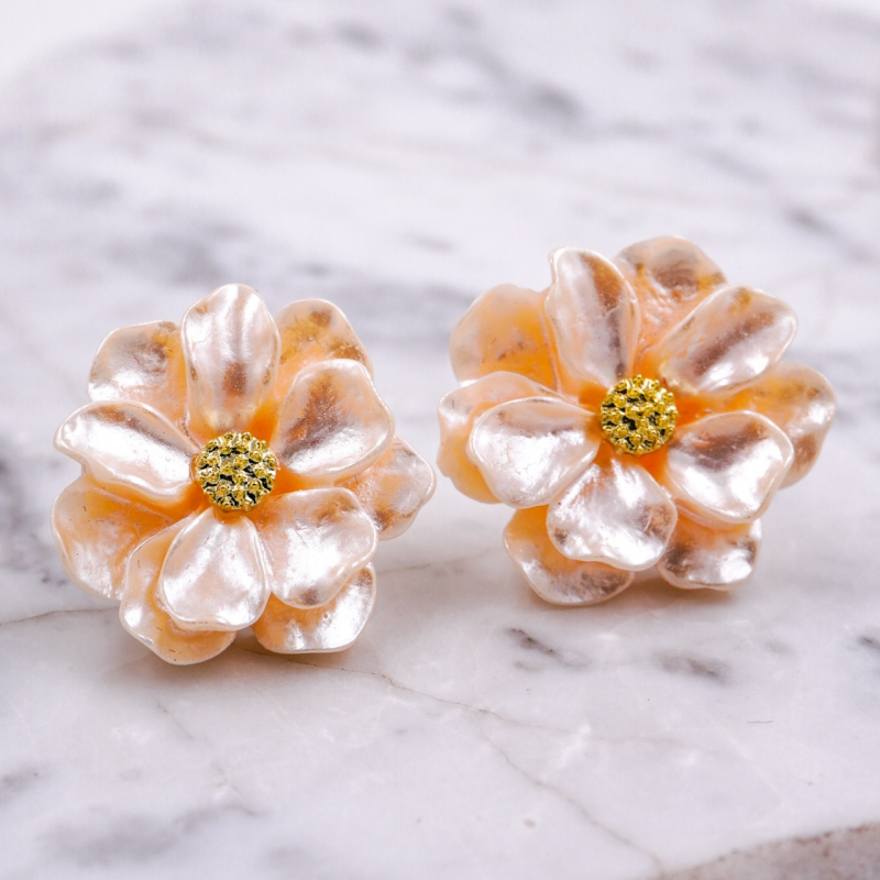 Aretes topo flor rosa x par