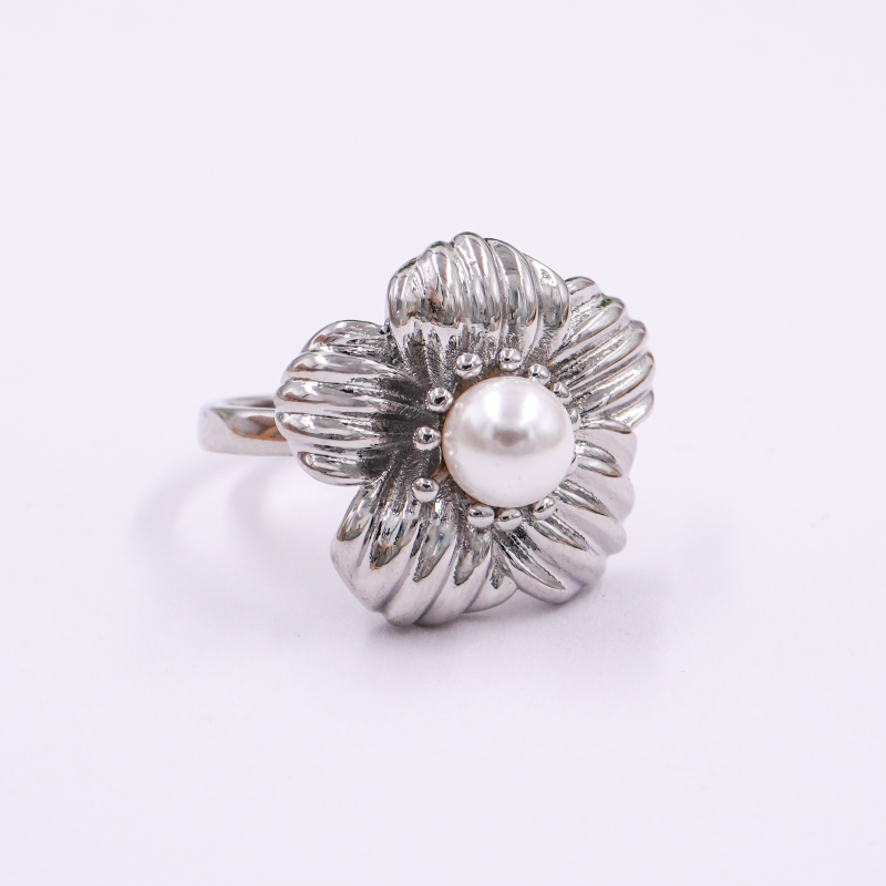 anillo flor con perla x unidad
