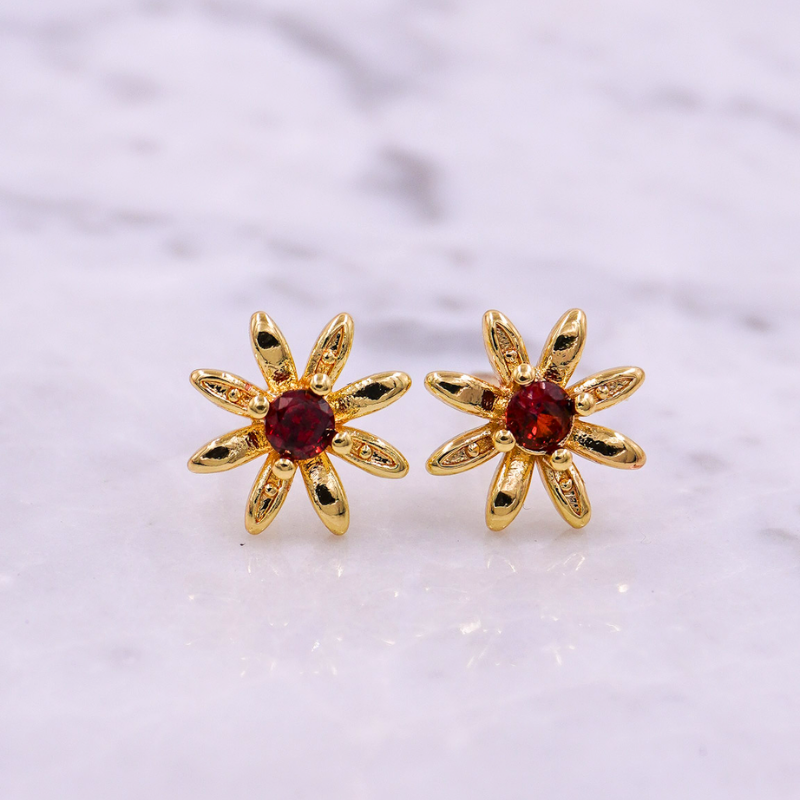 Arete topo flor en rodio x par
