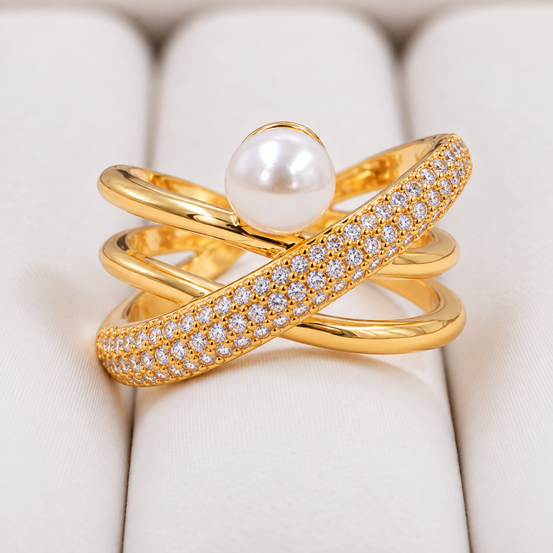 Anillo cruzado blanco con...