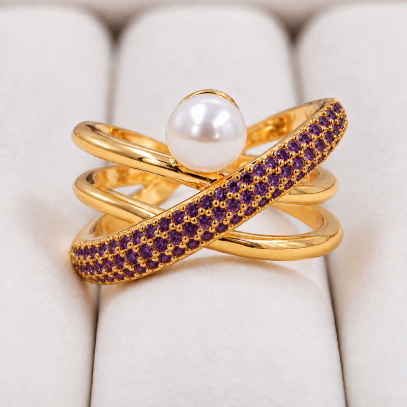 Anillo cruzado morado con...