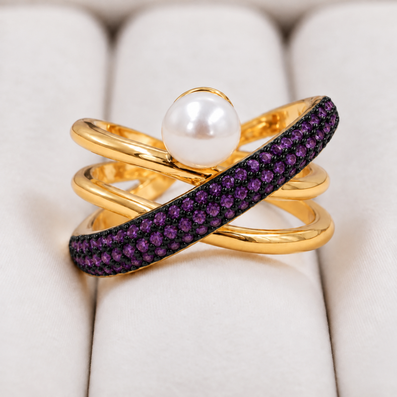 Anillo cruzado morado con...