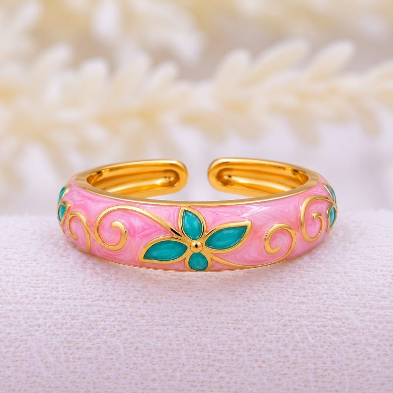 Anillo salmón con hojas